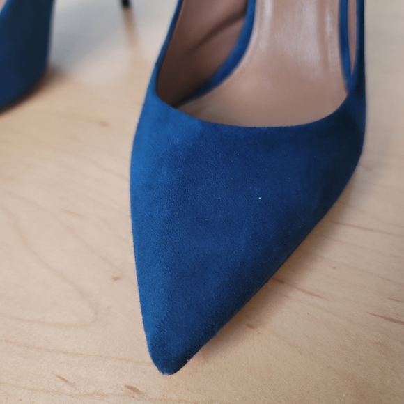 Sportmax by Max Mara Navy Leather Suede Slingback Stiletto Pump Size EU 37.5 - Picture 9 of 17